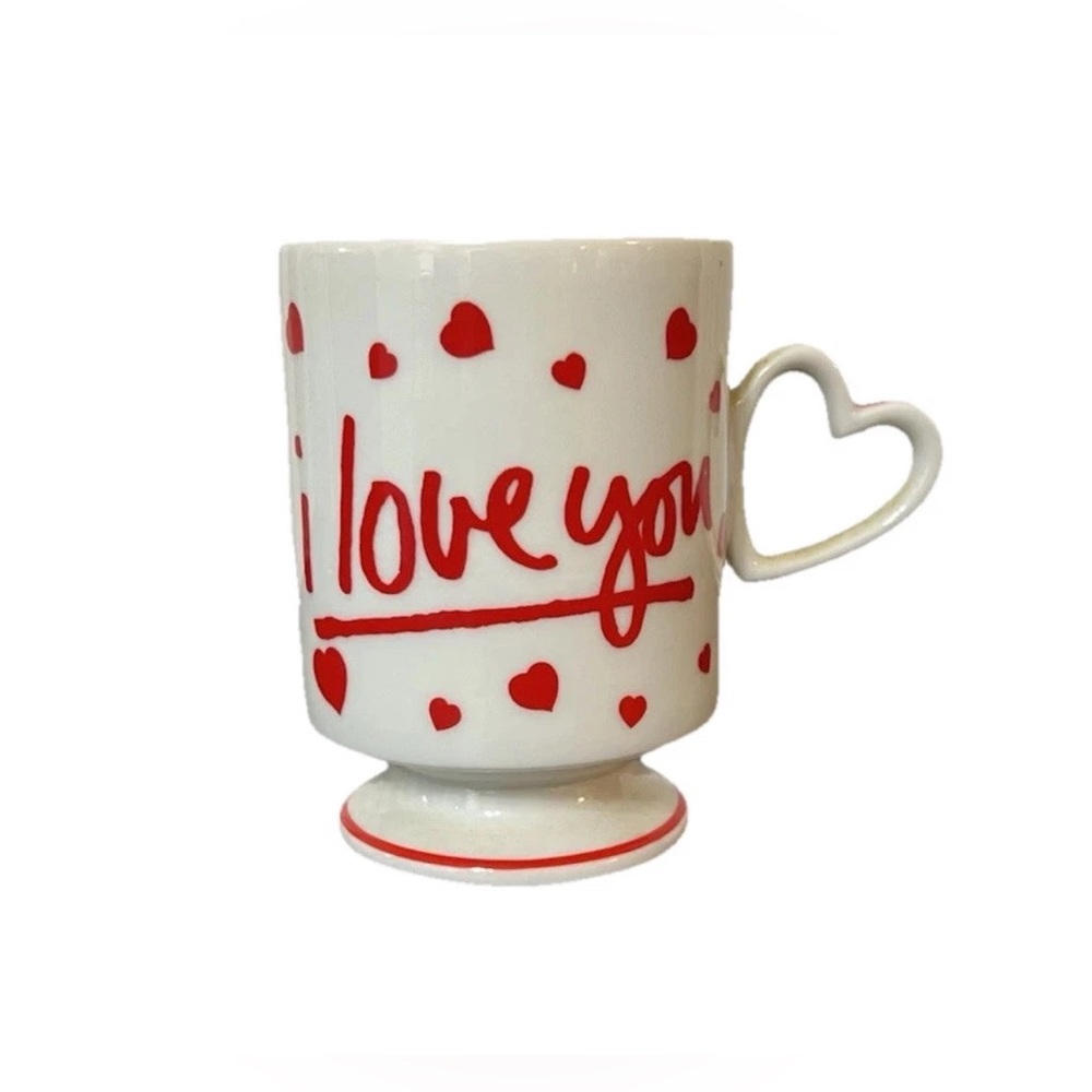 Vintage Cup Mug Lefton China Red Heart I Love You Footed Heart Handle Whimsy MCM